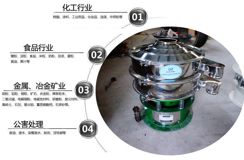 面粉振動篩粉機適用于化工，食品，金屬、冶金，公害處理等行業(yè)