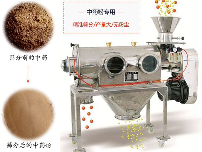 WQS50-130臥式氣流篩：中藥粉專用篩：精度篩分/產(chǎn)量大/無(wú)粉塵符合標(biāo)準(zhǔn)。